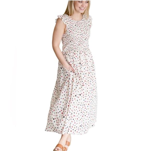 THML Ruffle Sleeve Smocked Midi Dress - Picture 5 of 11